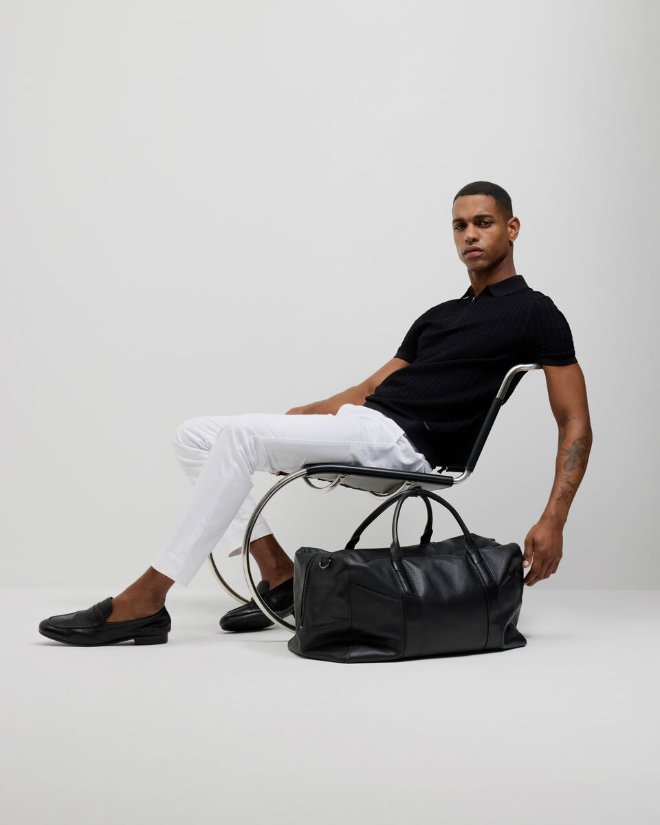 Textured Zip-up Knit Polo, Black, hi-res